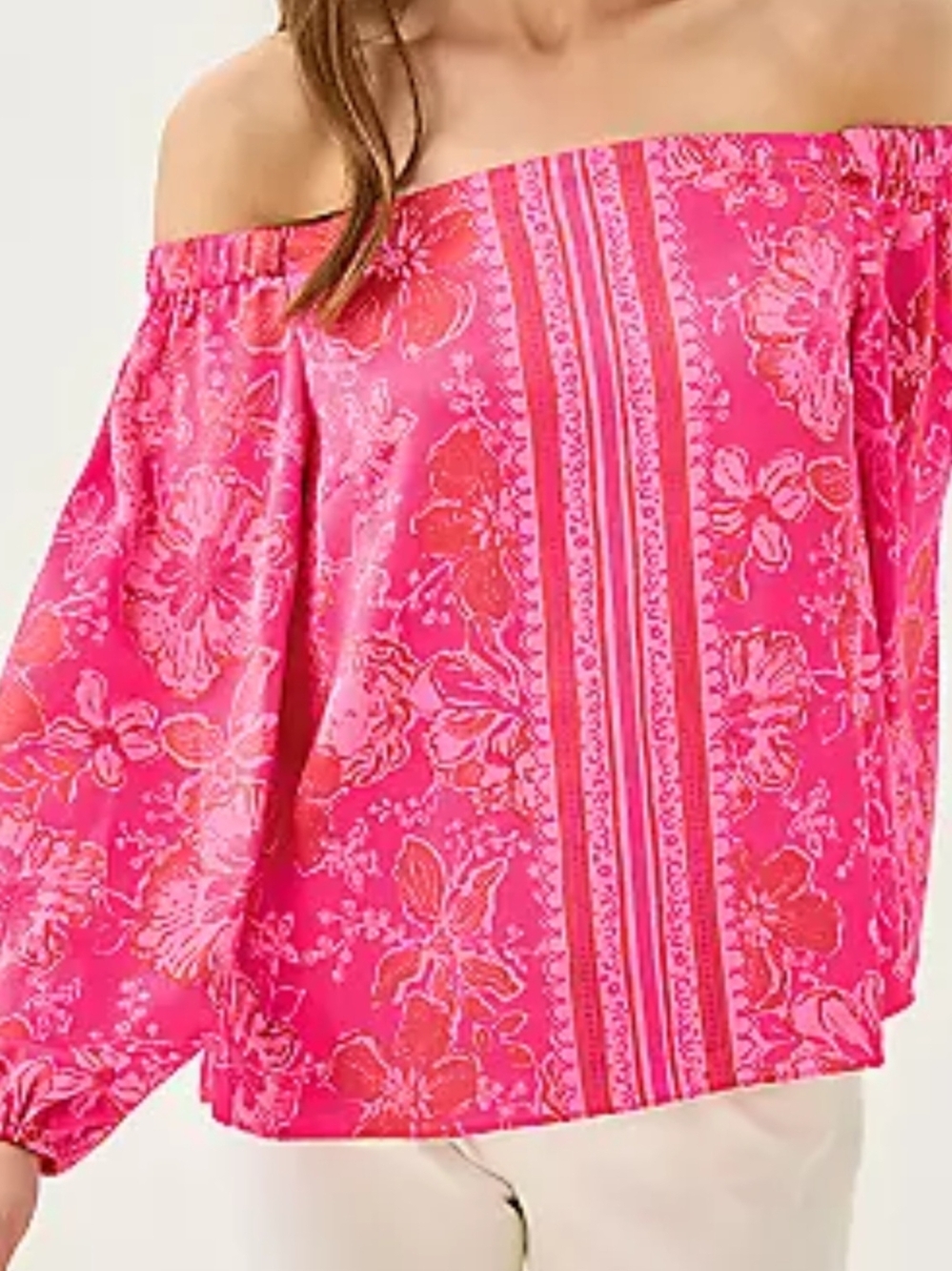 NWT Lilly Pulitzer Pink Floral Off-Shoulder Elizabethany Top